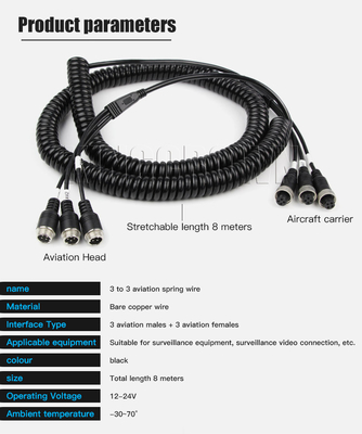 Có thể kéo dài 4PIN Đen 3 đến 3 Hàng không Lò xo Mở rộng Phụ kiện Máy ảnh Cáp treo FCC