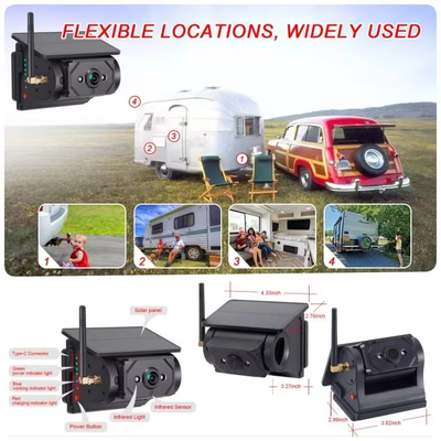 Chiếc xe không dây chạy bằng năng lượng mặt trời Wi-Fi Camera 100m Transmission Rear View Camera cho xe buýt Xe tải RV Camper Truck Tất cả các mô hình xe